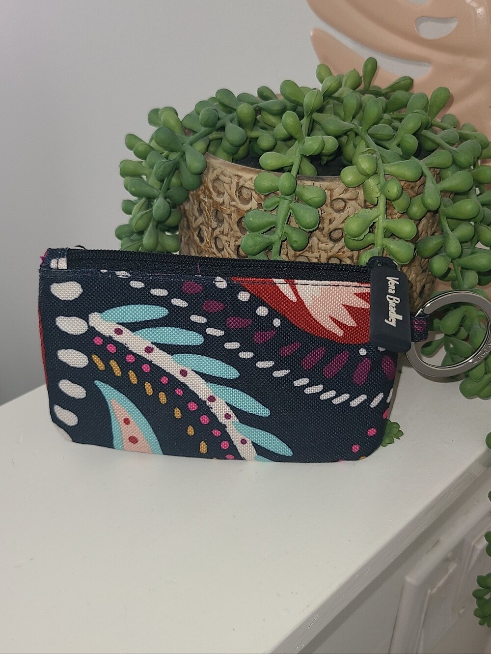 Vera Bradley Navy Floral Paisley Key Zip Pouch